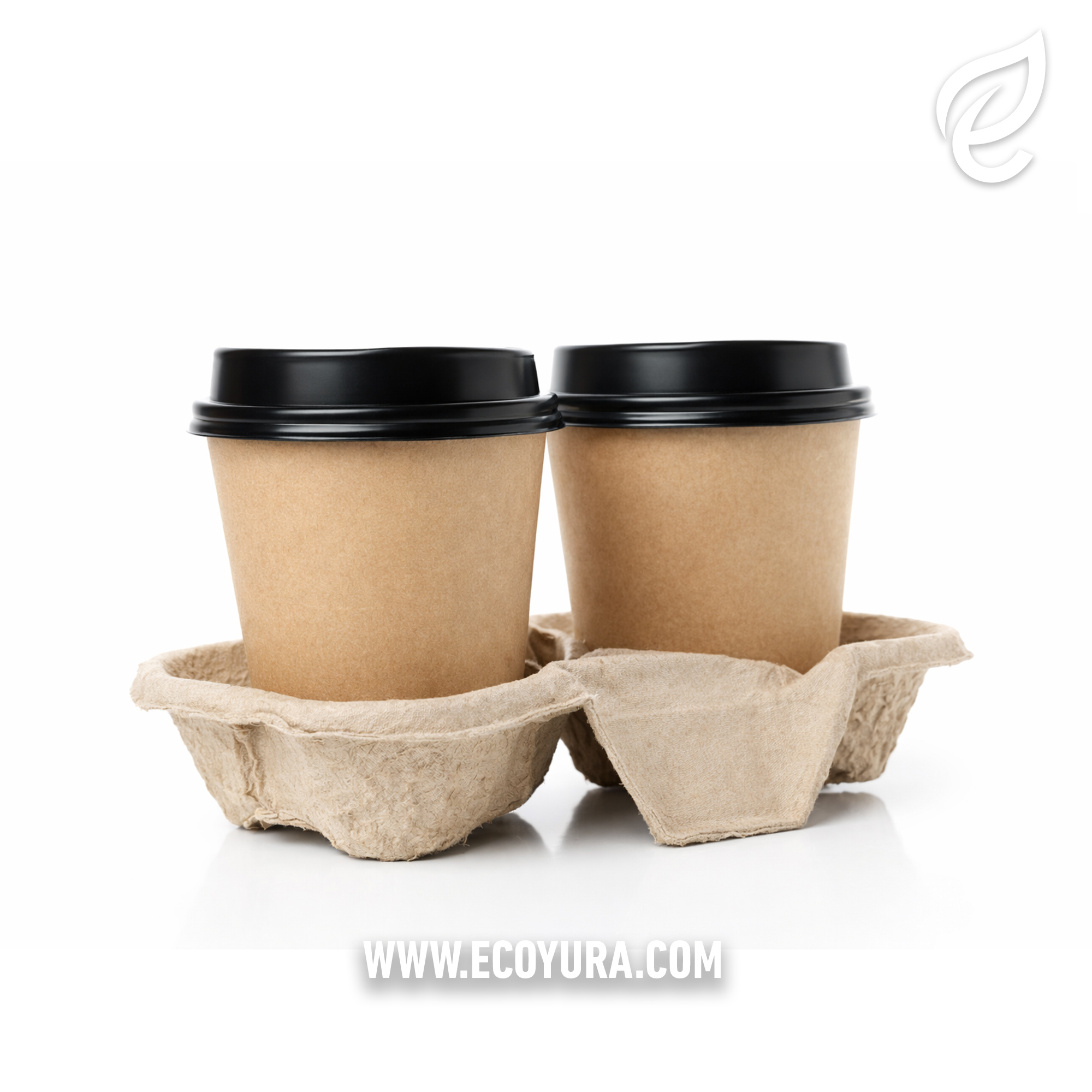 Portavasos de cartón reciclado para 2 bebidas de 12-16 y 20 oz, ideal para cafeterías, delivery y bebidas para llevar.