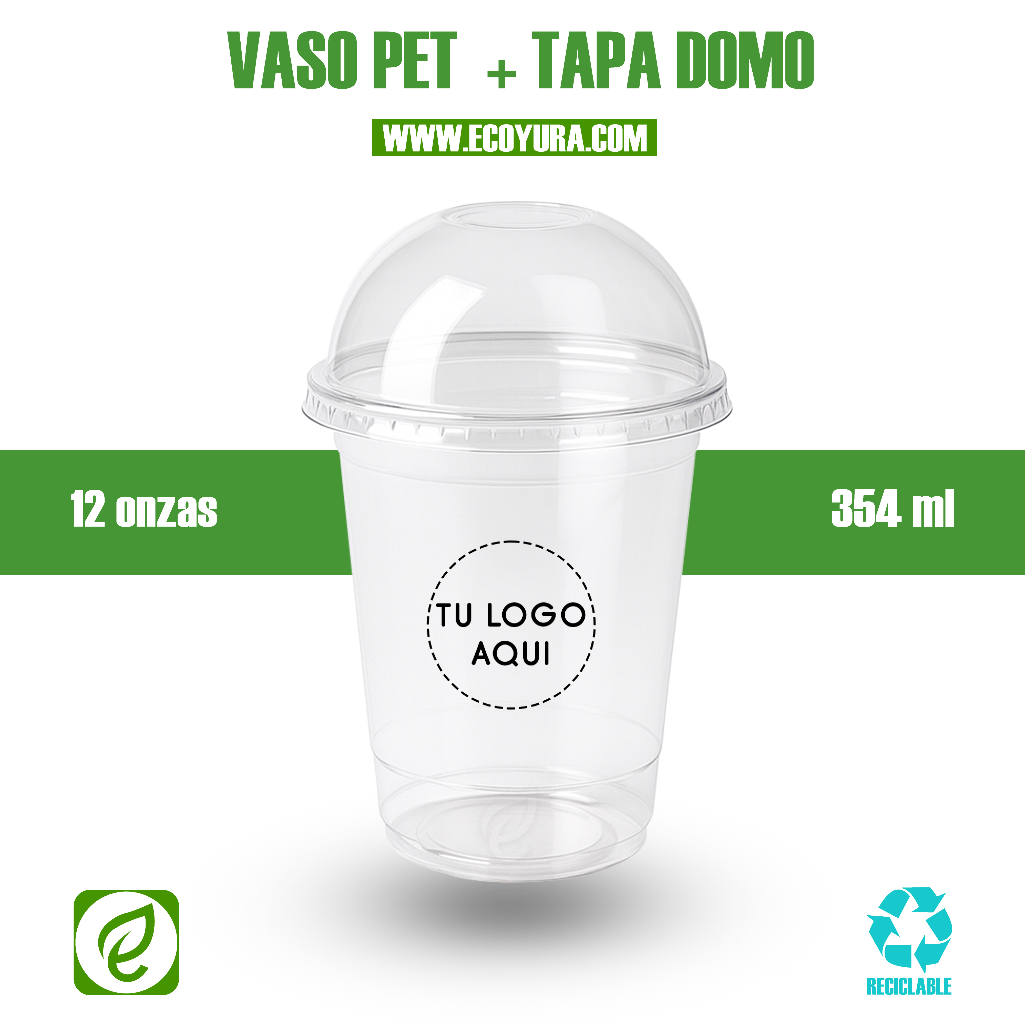 VASO PET DE 12oz CON TAPA DOMO